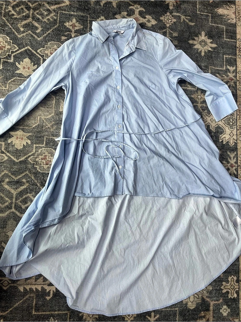 Express Blue & White Striped Midi Shirt Dress Size Medium
